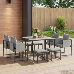 Outsunny Nine-Piece Steel Frame Garden Dining Set - Grey