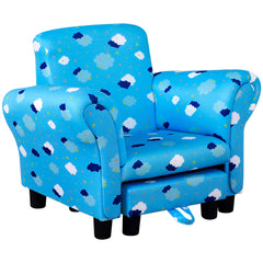 HOMCOM Toddler Chair Children's Armchairs Wood Frame w/ Footrest Anti-Slip Legs High Back Arms for Bedroom Playroom Cute Cloud Star Blue