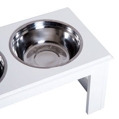 PawHut Raised Dog Feeding Bowls with Stand, Stainless Steel for Medium Dog, 58L x 31W x 25H cm - White