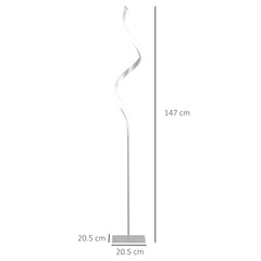 HOMCOM Dimmable Floor Lamp for Living Room, Modern Spiral Standing Lamp with 3 Adjustable Brightness and Square Base, Silver