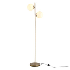 HOMCOM 2 Lights Tree Floor Lamp for Living Room with Globe Lampshade, Standing Lamp for Bedroom, Bulb not Included, Gold Tone