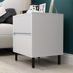 HOMCOM Simple Line Indented Two-Drawer Bedside Table - White