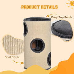 PawHut 70cm Height Cat Post Tree Scratching Barrel Sisal Activity Center Condo Kitten Bed Scratcher Climbing Climber Play House for Indoor Cats