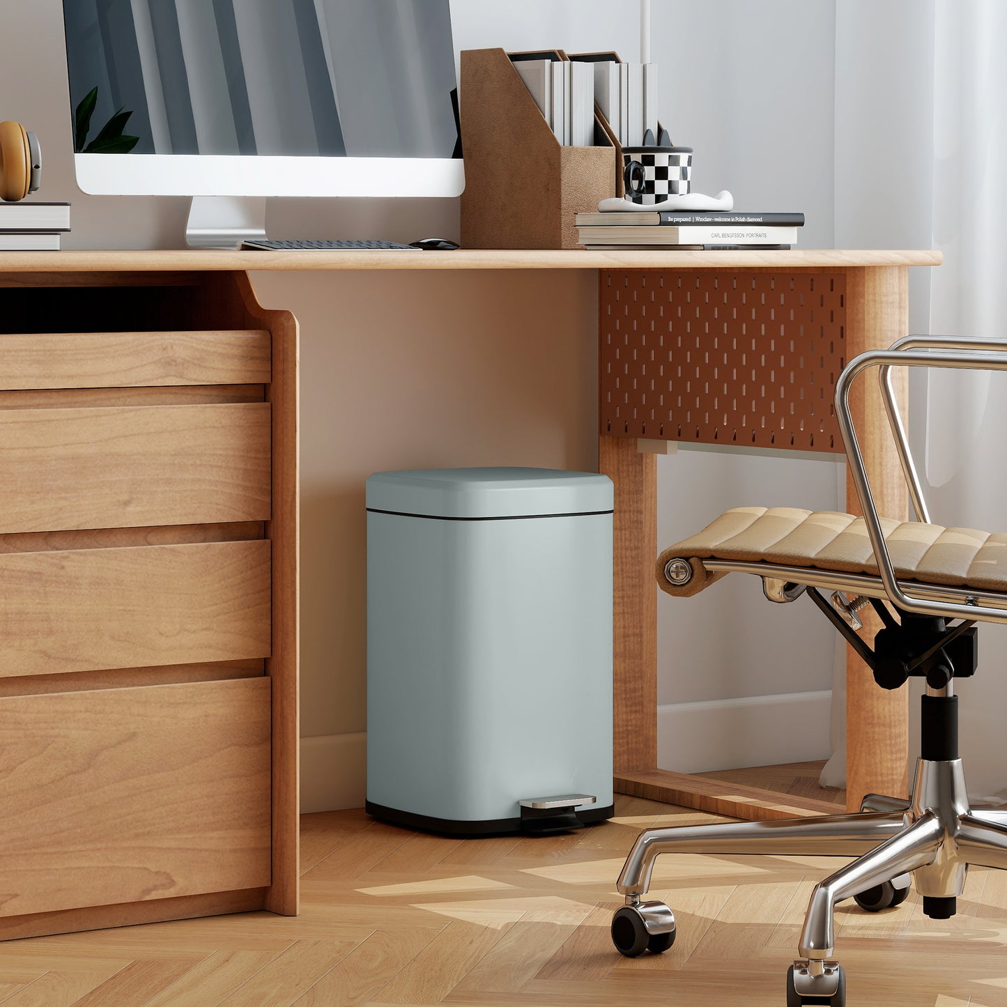 HOMCOM 20L Modern Boxy Metal Home Kitchen Bin - Light Green