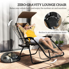 Outsunny Zero Gravity Lounger Chair Set of 2, Folding Reclining Patio Chair with Shade Cover, Cup Holder, Soft Cushion and Headrest for Poolside, Camping, Coffee