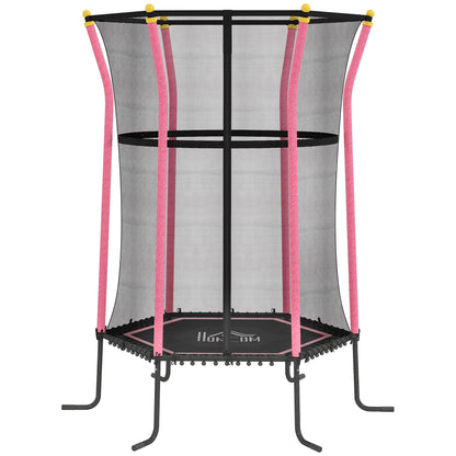 HOMCOM Kids Trampoline Mini Bouncer with Enclosure Safety Net For Ages 3-10 Years - Pink