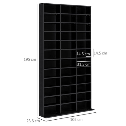 HOMCOM 1116 CD/ 528 DVD Storage Unit, Media Storage Shelf, Wooden Display Unit with Adjustable Shelves, 102 x 195 cm, Black