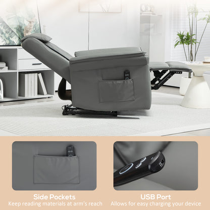 HOMCOM Recliner Armchair with 3D Kneading Massage, Breathable Leather Recliner Chair with Back Massager and Headrest, Electric Reclining Chair with Footrest, Remote, USB Port, Side Pockets for Home