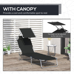 Outsunny 2 Pieces Outdoor Foldable Sun Lounger, 4 Level Adjustable Backrest Reclining Sun Lounger Chair with Angle Adjust Sun Shade Awning for Beach, Garden, Patio, Black