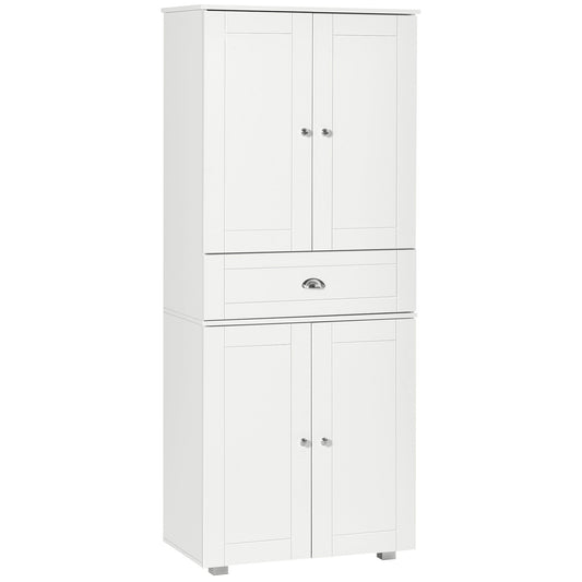 HOMCOM Freestanding Tall Kitchen Cupboard Storage Cabinets with Drawer and 3 Adjustable Shelves for Dining Room, Living Room, White