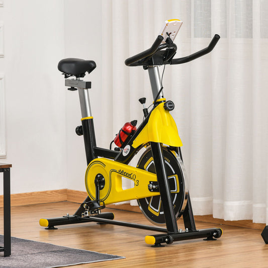 HOMCOM Exercise Bike, with 6kg Flywheel Belt Drive, Adjustable Resistance, LCD Display - Yellow