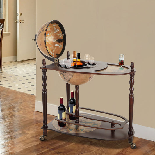 HOMCOM Globe Wine Bar Cart, Vintage Drinks Cabinet, Wine Container Minibar Storage Trolley Table with Bottle Glass Holder