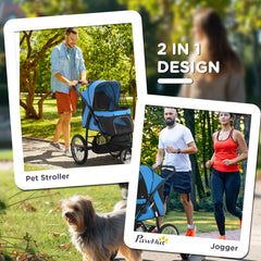 عربة أطفال PawHut Dog Pram Dog Stroller Jogger قابلة للطي للكلاب المتوسطة والصغيرة، مع عجلات مطاطية ووسادة قابلة للغسل - أزرق