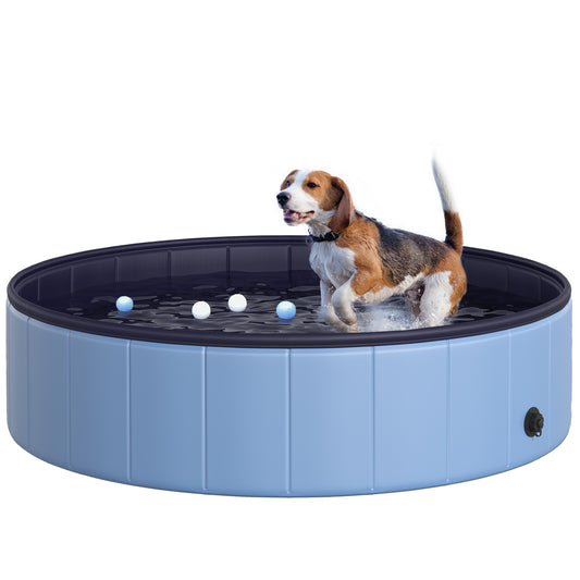 PawHut Foldable Dog Paddling Pool Pet Cat Swimming Pool Indoor/Outdoor Collapsible Summer Bathing Tub Shower Tub Puppy Washer (120 √É‚Äî 30H cm, Blue)