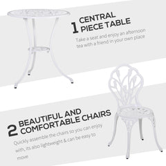 Outsunny 3 Piece Patio Bistro Set for 2, Outdoor Aluminium Garden Table and Chairs with Umbrella Hole for Balcony, White