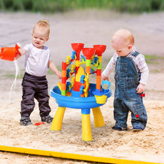 HOMCOM 30 Pcs Sand and Water Table Beach Toy Waterpark Activities Sand Pit Playset with Accessories Garden Sandbox