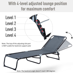 Outsunny Foldable Sun Lounger, Outdoor 4 Level Adjustable Backrest Reclining Chaise Chair, Steel Frame Recliner Chair for Camping, Hiking, Grey