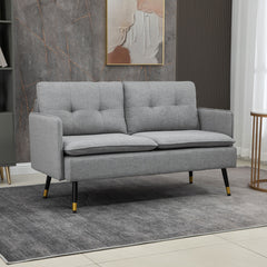 HOMCOM Modern Two Seater Sofa, Button Tufted Loveseat with Cushions and Steel Legs for Living Room, Guest Room, Grey