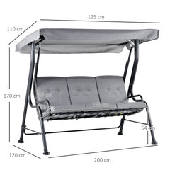 Outsunny Outdoor 3-person Metal Porch Swing Chair Bench, Grey