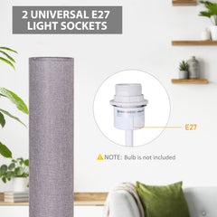 HOMCOM 47-Inch Modern Wooden Floor Lamp for Bedroom, Study or Living Space with Fabric Linen Shade (Grey) 120 CM