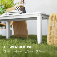 Outsunny Outdoor Garden Coffee Table, HDPE All-Weather Garden Table, Rectangular Outdoor Table with Slatted Tabletop for Patio, Balcony, 91 x 44 x 42 cm, White