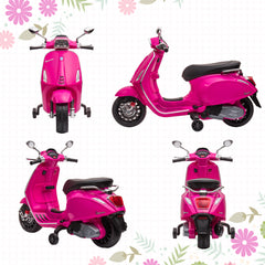 AIYAPLAY 12V Vespa Licensed Kids Electric Motorbike w/ Music, Headlights, FM Radio, for 3-6 Years - Pink