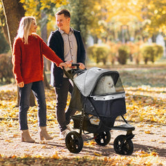 عربة أطفال PawHut Dog Pram Dog Stroller، عربة أطفال للكلاب ذات 3 عجلات مع فرامل، للكلاب الصغيرة والقطط، باللون الأحمر