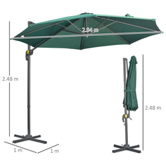 Outsunny 3 x 3(m) Cantilever Parasol with Cross Base, Garden Umbrella with 360√Ç¬∞ Rotation, Crank Handle and Tilt for Outdoor, Patio, Green