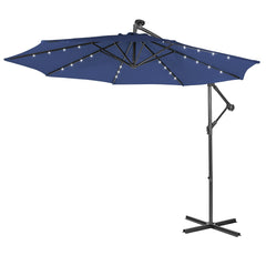 10 ft Cantilever Umbrella with 32 Solar-Powered LED Lights for Backyard Poolside Market-Navy