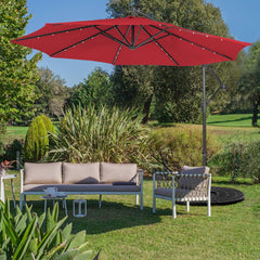 10 ft Cantilever Umbrella with 32 Solar-Powered LED Lights for Backyard Poolside Market-Wine