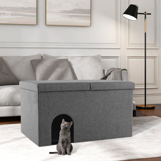 3-in-1 Hidden Cat Washroom Ottoman Shoe Bench-Grey