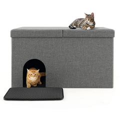 3-in-1 Hidden Cat Washroom Ottoman Shoe Bench-Grey