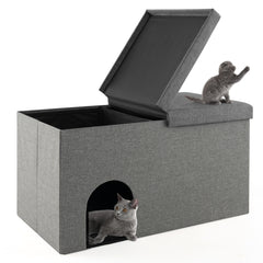 3-in-1 Hidden Cat Washroom Ottoman Shoe Bench-Grey