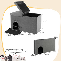 3-in-1 Hidden Cat Washroom Ottoman Shoe Bench-Grey