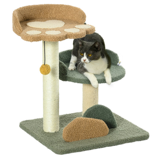 PawHut 52cm Small Cat Tree for Indoor Cats, Scratching Posts with Two Beds, Toy Ball