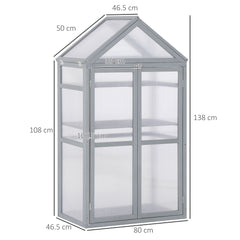 Outsunny Garden Cold Frame Polycarbonate Greenhouse with Adjustable Shelves, Double Doors, Openable Top Covers, Grow House for Flower Vegetable Plants, 80 x 47 x 138cm, Grey