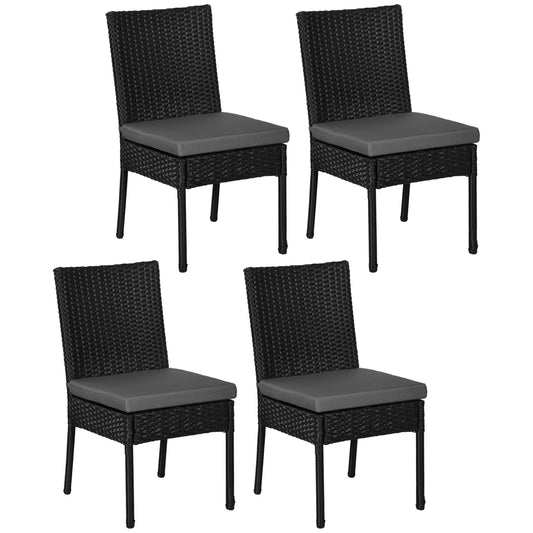 Outsunny Set of Four Armless Rattan Garden Chairs - Black