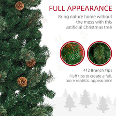 HOMCOM 5.5FT Tall√Ç Pencil Slim Artificial Christmas Tree with√Ç Realistic√Ç Branches, Tip Count and Pine Cones, Pine Needles Tree, Xmas√Ç Decoration, Green