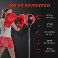 HOMCOM Training Boxing Punch Ball Set 125-145H x â43cm with Gloves Air Pump, 4-Position Adjustable Height Freestanding Boxing Speed Ball for Teenagers Exercise Training