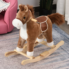 HOMCOM Kids Plush Rocking Horse w/ Sound Moving Mouth Wagging Tail Children Rocker Ride On Toy Gift 3-6 Years Brown