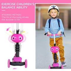 HOMCOM 5 in1 Kids Scooter 3 Wheel Toddler scooter Kick Scooter with Adjustable Handlebar, Removable Seat & Back Rest for 18 Month+, Pink