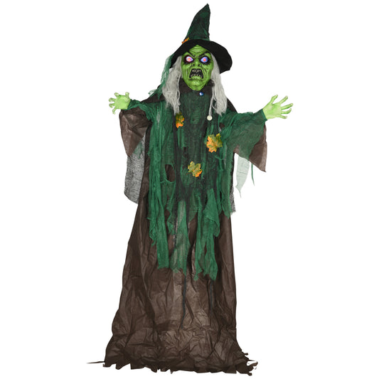 HOMCOM 6ft Halloween Witch Decoration, Outdoor Activated Prop with Light Up Eyes Magical Heart, Sound Activated