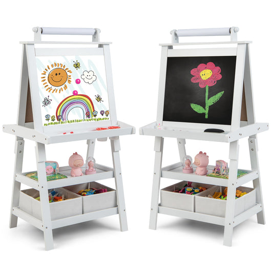 Children's Double-Sided Art Easel with Paper Roll-White