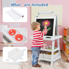 Children's Double-Sided Art Easel with Paper Roll-White