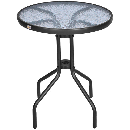 Outsunny Bistro Coffee Table Outdoor Tempered Glass Top Table Garden Round Dining Table - 60cm Diameter