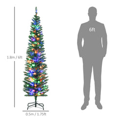 HOMCOM 6' Artificial Prelit Christmas Trees Holiday D√É¬©cor with Colourful LED Lights, Pencil Shape, Steel Base