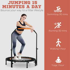 HOMCOM 40" Foldable Mini Fitness Trampoline, with Adjustable Foam Handle, Orange