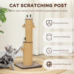 PawHut 78cm 2-in-1 Cat Scratching Post with 3 Toy Feathers, Brown