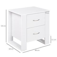 HOMCOM Bedside Table with 2 Drawers, Nightstand with Handles and Elevated Base, Side Table for Bedroom, Living Room, White