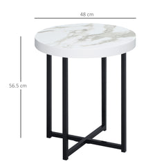 HOMCOM Round Side Table with Metal Legs, Modern End Table Bedside Table for Living Room, Bedroom, White